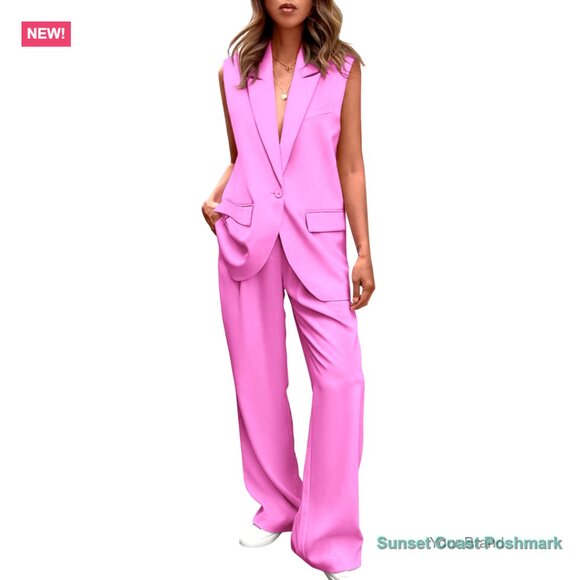 Sleeveless Vest and Wide Leg Pants Business Casual Blazer Set